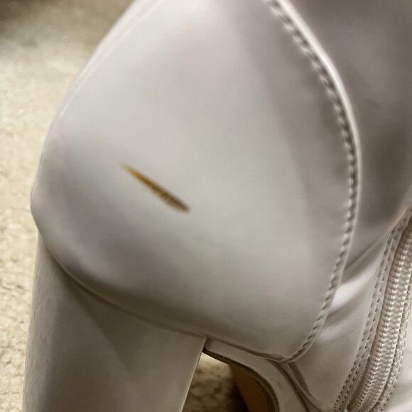 Steve Madden Bianca Bone Patent Block Heel Squared Toe High Heel Ankle Boots - Picture 5 of 5